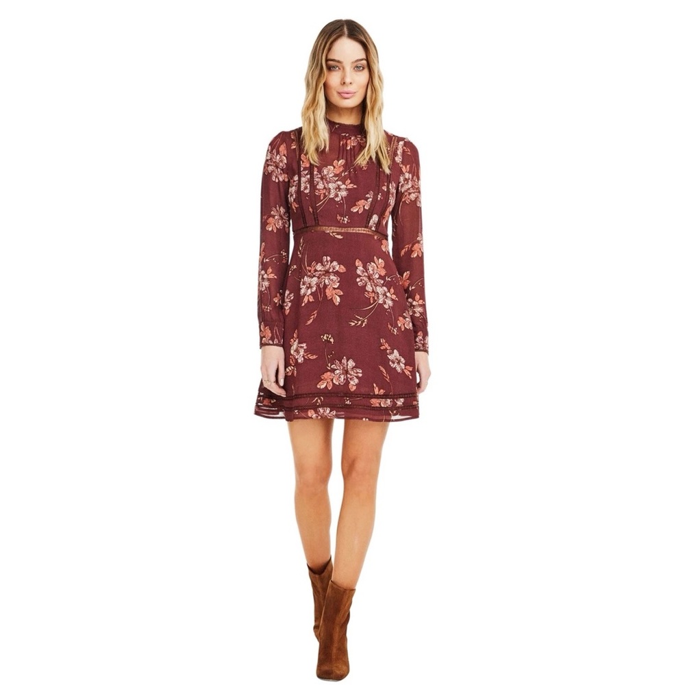 Astr Long Sleeve Dress with Slip - Burgundy L EUC